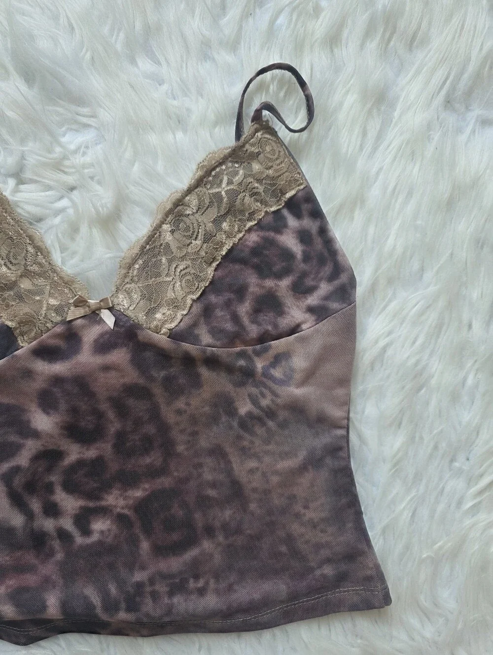 Leopard Lace Trim Cami Top in Brown and Gold